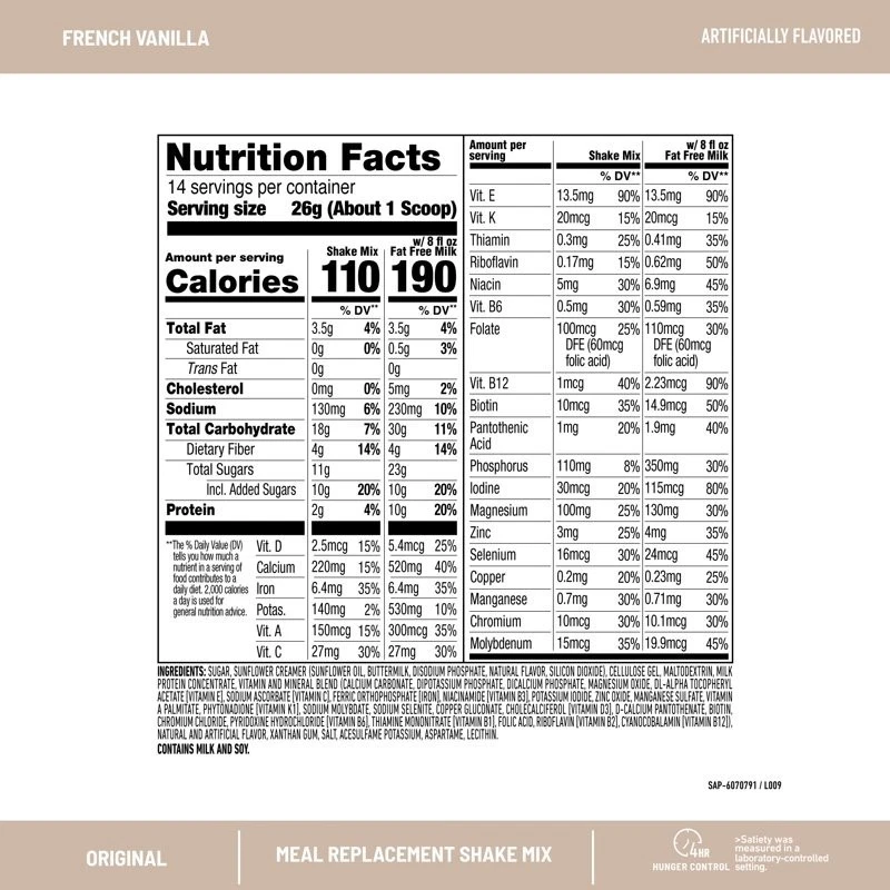 Polvo batido de reemplazo de comidas SlimFast Original, vainilla francesa, 12,83 oz, 14 se Foto 3 de 4