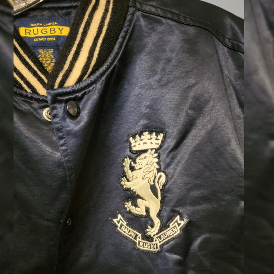 Chaqueta universitaria satinada rugby ralph lauren L vintage bombardero rugby parche estadio RL Foto 3 de 4