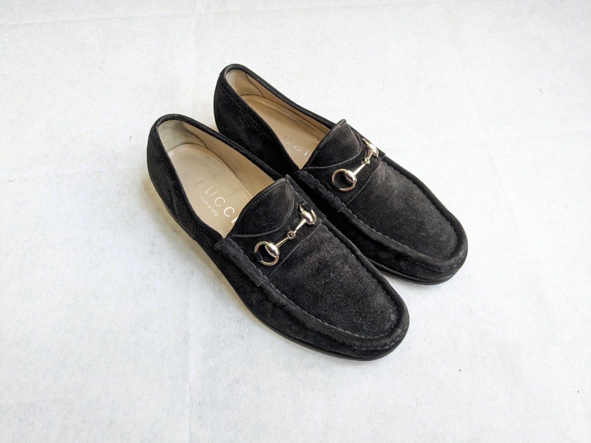 Gucci Horsebit Loafers Men US 9.5 Black Suede Snaffle Slip-Ons