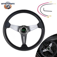 14inch Universal Steering Wheel Deep Dish 6 Bolt W Horn Button Racing Car Gray