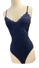 Guess Lace Bodysuit Sz L New Navy Blue Adjustable Thong Snap Valentine s Day