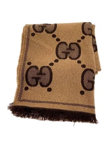GUCCI GG écharpe jacquard lame laine marron imprimé intégral femme 598993 3GC15
