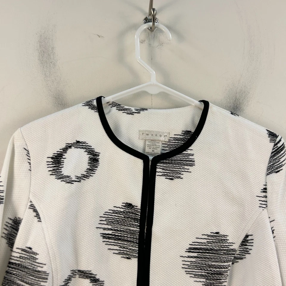 Cárdigan Tweeds para mujer mediano blanco negro cierre tejido a lunares manga 3/4 22388 Foto 3 de 4