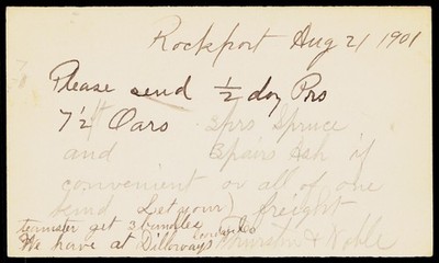 1901 Rockport MA to Sydney R Baxter Boston Victorian Hand Written Postal Card