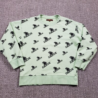 Jordache Sweatshirt Womens Small Lime Green Logo All Over Print Oversized