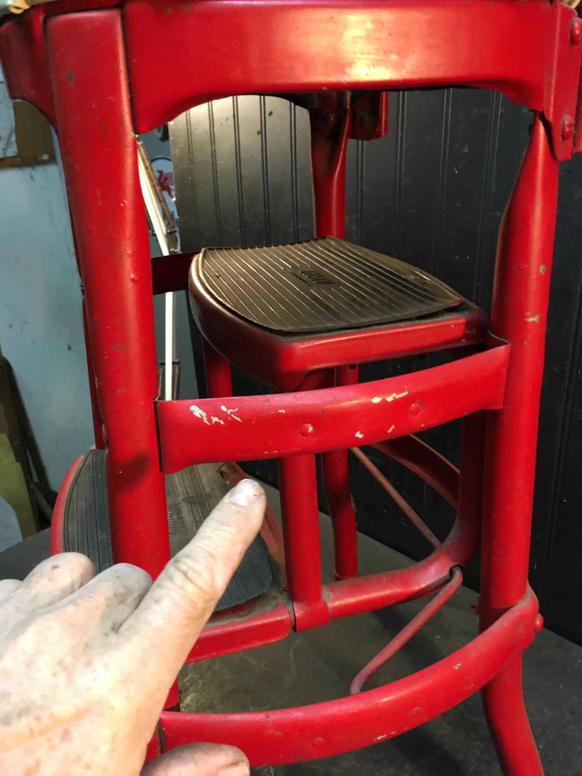 Vintage Retro RED Cosco Chrome Kitchen Step Stool Farm Chair Pull Out vintage-retro-red-cosco-chrome-kitchen-step-stool-farm-chair-pull-out