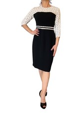 Edition Georges Chakra Women's Sheath Dress Floral Embroidered Black White  Sz 8