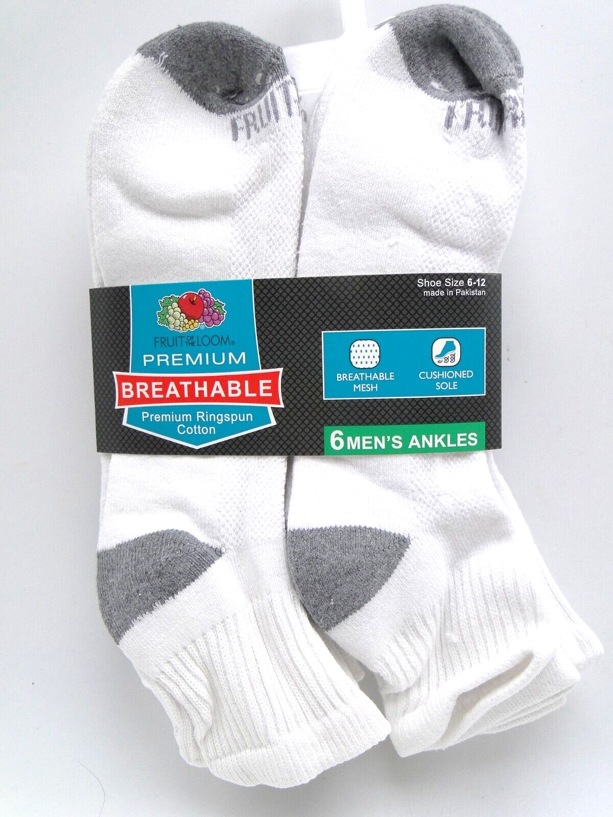 SAOLA Calze alla caviglia 6pr da uomo bianche suola in rete traspirante 6 12 frutta del telaio