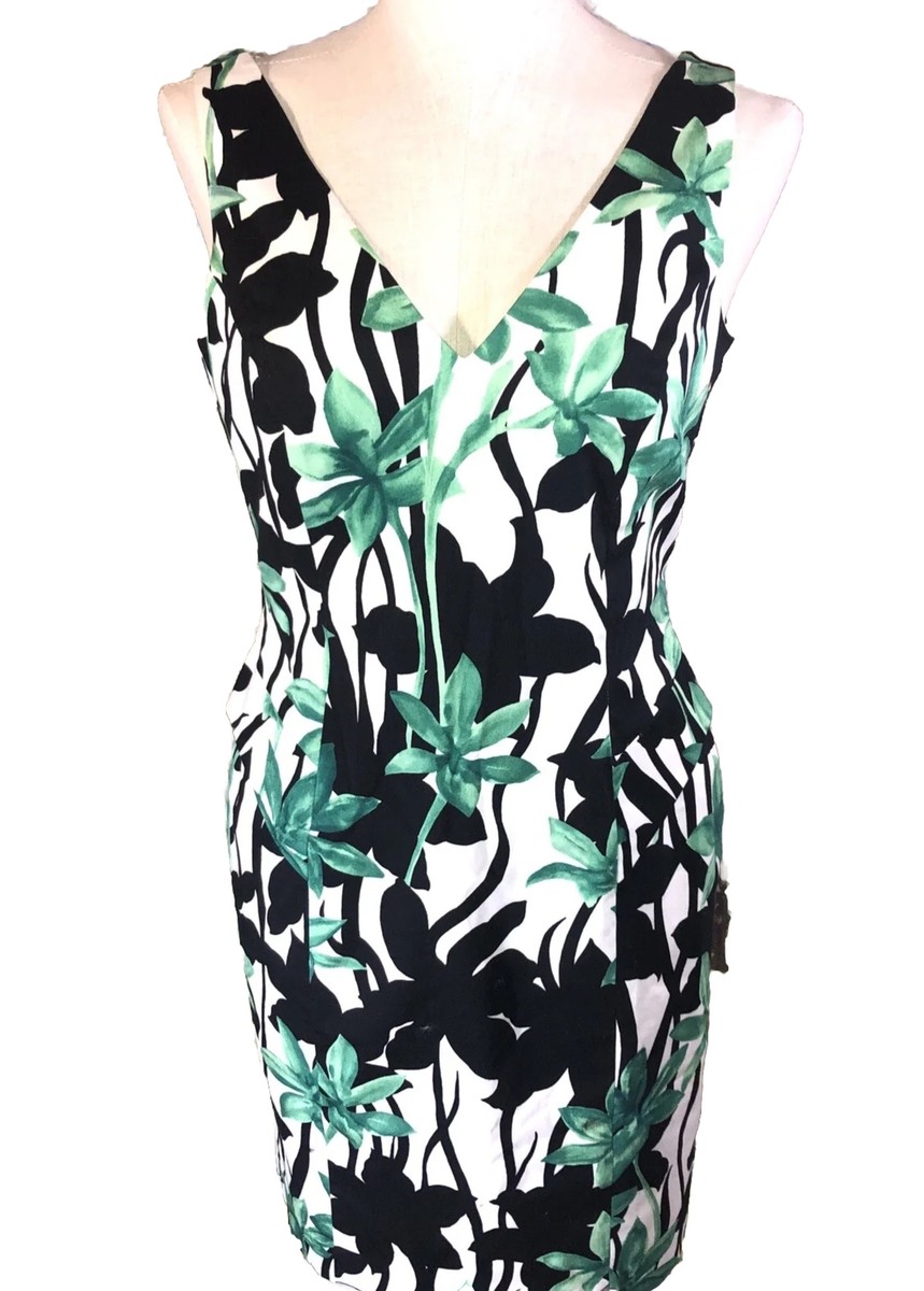 Evan-Picone NWoT 8P Dress Vintage Green Floral Sheath Sleeveless Flaw In  Lining