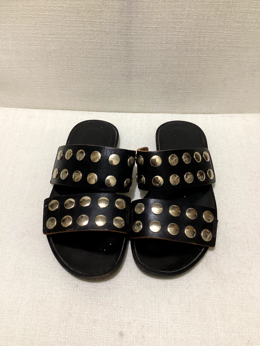 MARNI Gold Studded Black Leather Slides Sz 37 AU US UK