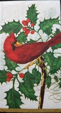TWO Individual Napkins Cardinals Christmas Bird Guest Towel for Decoupage 1298