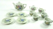 Vtg Doll Child's Miniature Porcelain Tea Set 13 pcs Teapot Flowers Japan