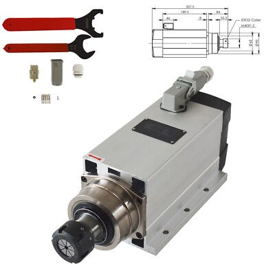 220V 4.5KW Square Spindle Motor with Flanged Collet Nut ER32
