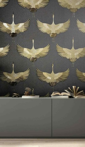 Non-Woven Wallpaper Crane Textile Look Black Gold Metallic 34532 (6,33£/1qm) - Picture 2 of 5