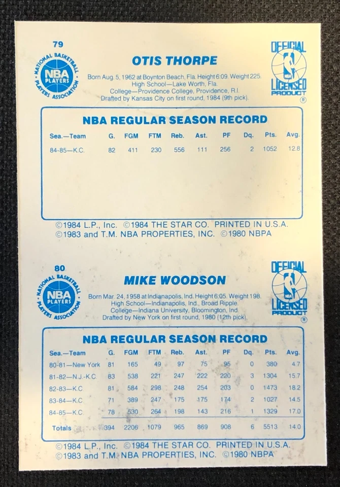 Sacramento Kings Star Co. 1986 baloncesto panel sin cortar hoja de 2 tarjetas Otis Thorpe Foto 2 de 2