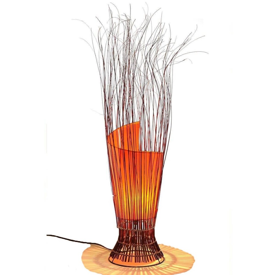 Feng Shui Stehleuchte Simandra Bali Deko-Leuchte Orange - Feng Shui Stimmungsleuchte Aus Handgefertigtem Naturmaterial Tischlampe Bambus Stoff 40cm