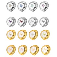Women Girl Elastic Finger Ring Watch Quartz Analog Round Butterfly Creative Dial
