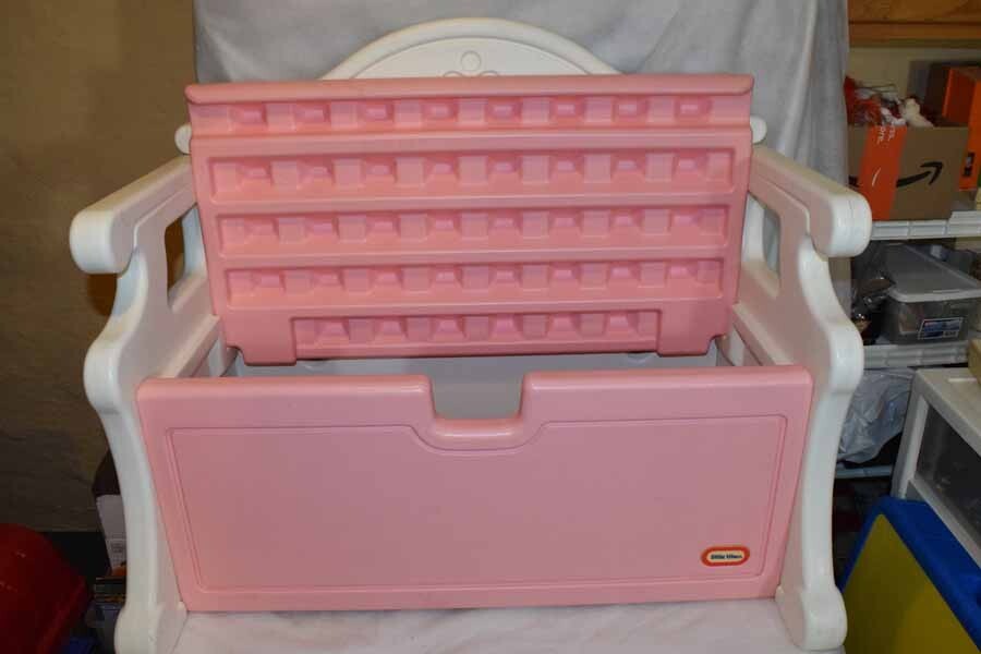 Vintage Pink White Little Tikes Tykes ToyBox Toy Box Bench Chest