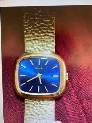 RARE VINTAGE NIVADA WOMENS HAND WIDING WATCH ,GOLD PLATED 10 MICR BRACELET  30X24