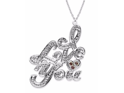 Personalized I LOVE YOU Diamond Nameplate Pendant Necklace 30MM Sterling  Silver