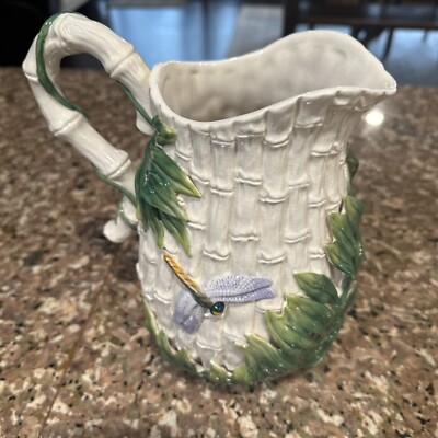 Fitz & Floyd Classics Dragonfly & Ladybug Leaf Bamboo Serving Pitcher Vintage EC