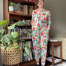 Diane Von Furstenberg vintage Floral Tie Waist Jumpsuit