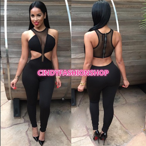 New Women Sexy Sleeveless Backless Club Jumpsuit & Rompers Bodycon Bodysuit - Picture 2 of 4