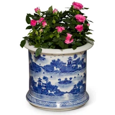 US SELLER - Blue White Village Landscape Porcelain Chinese Flower Planter