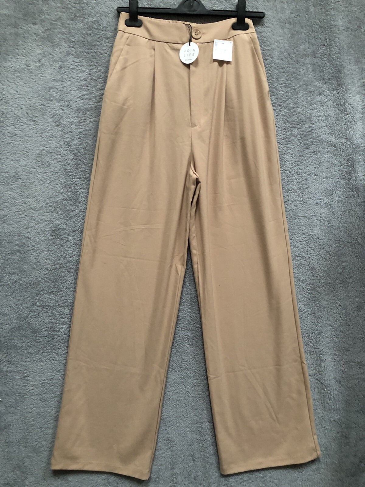 NEW Stradivarius Women's Linen Look Wide Leg Trousers UK 8 In Natural Beige