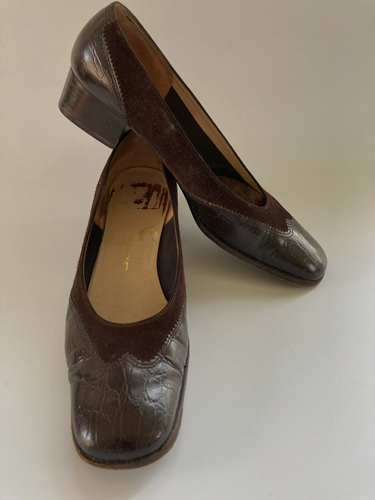 Salvatore Ferragamo Boutique brauner Zuschauerhalbschuh aus Wildleder & Leder 9,5 AA Italien