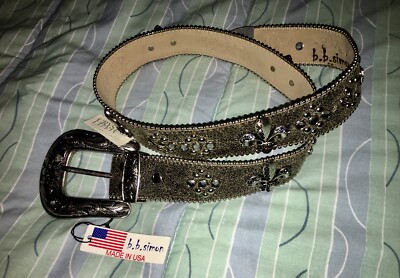 Simons Black and Silver Floral Buckle Belt Womens large b.b. Simon brownish-black  main image 4