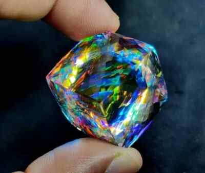 49 CT Natural Rainbow Color Cube Cut Mystic Topaz Certified A++ Gemstone
