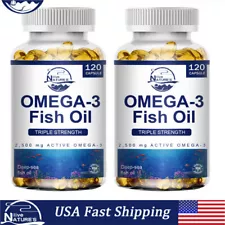 Omega 3 Fish Oil Capsules 3x Strength 2500mg EPA & DHA, Highest Potency 240Pills
