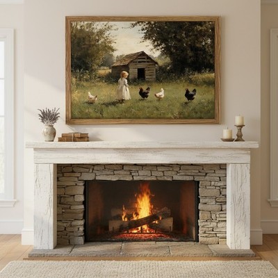 Charming Framed Farmhouse Wall Art - Girl and Chick Canvas Print 12x16in