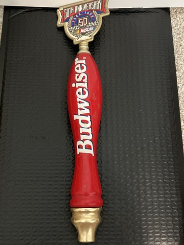 Budweiser Nascar 50th Anniversary Wooden Beer Tap Handle, Vintage, 14.25 Inches