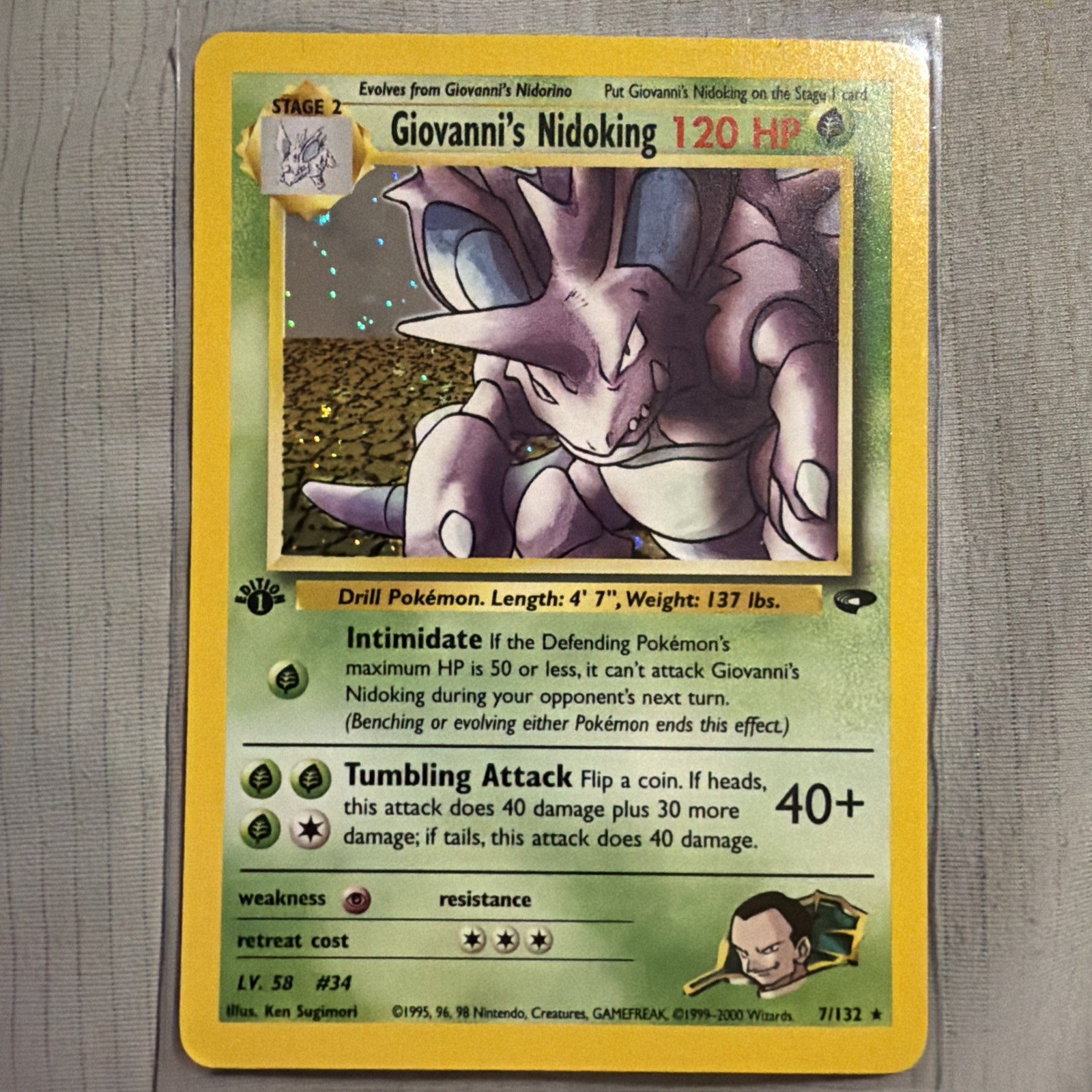 Pokémon Gym Challenge 1st Edition Giovanni’s Nidoking 7/132 Holo NM Near Mint