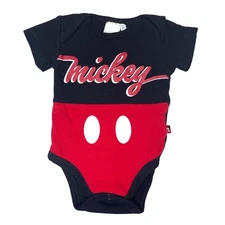 Disney Baby Size 3M Mickey Mouse Spellout One-Piece Romper Sleeper Black Red 