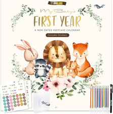 Baby'S First Year Calendar with Stickers, 1St Year Tracker Memory Book