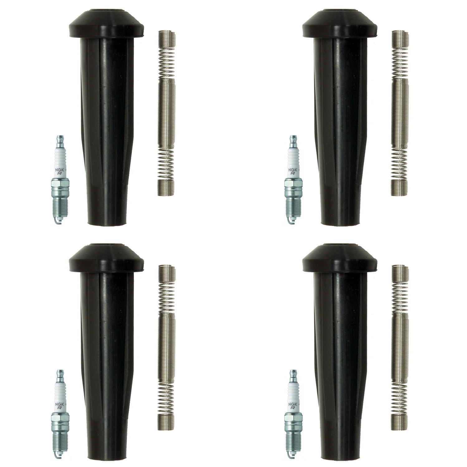 NGK 4 V-Power Spark Plugs 4 Coil Boots Kit for Mazda 3 Ford Focus L4 Gap 0.052