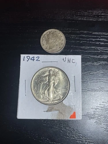 1x UNC *1943* Walking Liberty Half Dollar And 1x XF/AU 1912 Liberty Nickel