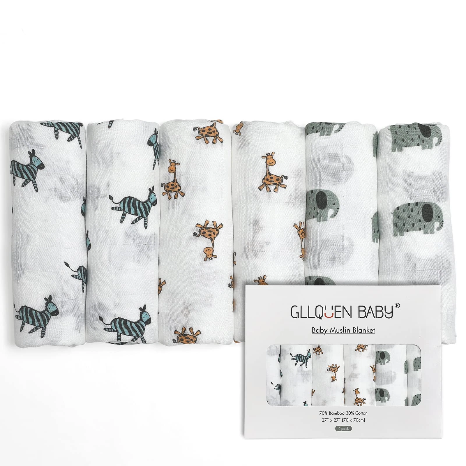 GLLQUEN BABY Muslin Squares Cloth for Baby, 6pack 70cm x 70cm Cotton Burp Cloths
