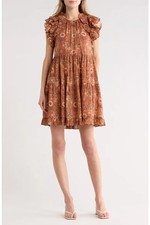 NWT Ulla Johnson Adele Ruffle Sleeve Brown Rosebud 6