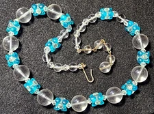 VINTAGE STUNNING GOLD TONE AQUA BLUE CLEAR COLOR  BUBBLE LUCITE NECKLACE