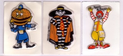 3 seltene alte haptische MC DONALD'S AUFKLEBER - HAMBURGERKLAU BIG MÄC & RONALD