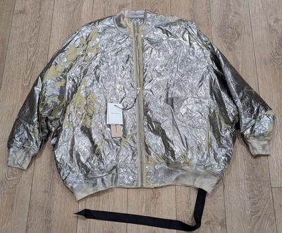$2090 Mens DRKSHDW Rick Owens Jumbo Peter Flight Bomber Jacket Metallic Large