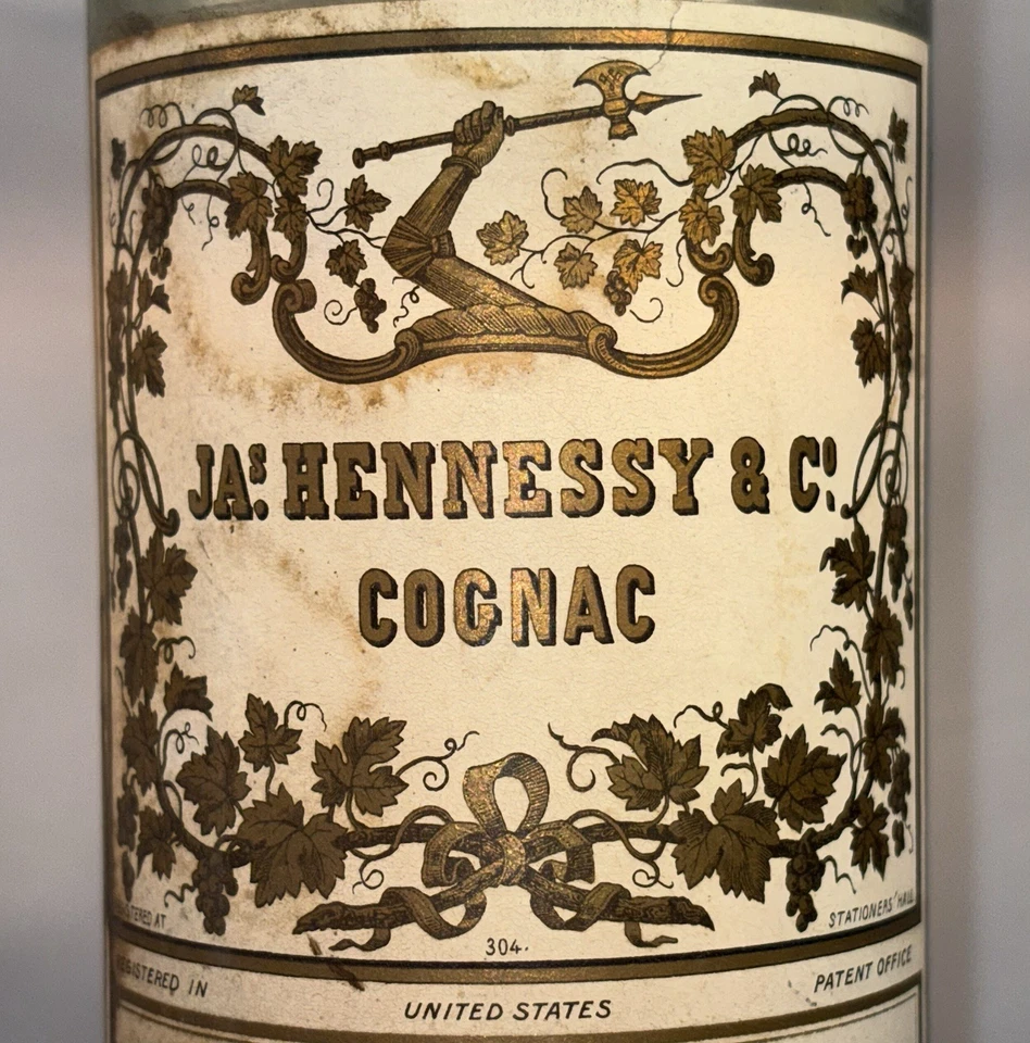 RARO JA HENNESSY COÑAC DÉCADA DE 1890 BOTELLA DE VINO ETIQUETA DE PAPEL PATENTE DE IMPORTACIÓN DE EE. UU. FRANCIA EE. UU. Foto 2 de 4