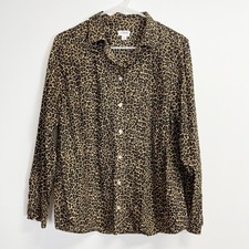 J Crew Button Down Shirt Womens Size XL Cheetah Tan Black Collared Blouse