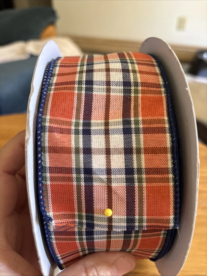 Fall Plaid . Blue, White , And Burnt Orange 2 1/2 48 Yards - Image 2 of 3