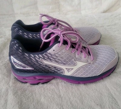Mizuno Womens Wave Rider 19 410736 6600 Gray Purple Running Shoes Sneaker Sz 8W 