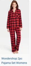 Wondershop Holiday Buffalo Check Plaid Pajama Set - Red (new) sz S
